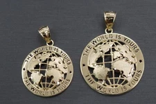 Real 10K Solid Yellow Gold World Is Yours Globe Charm Pendant.