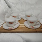 Anchor Hocking Fire King Milk Glass Red Rose Coffee Tea Cup Mug & Saucer VTG #16