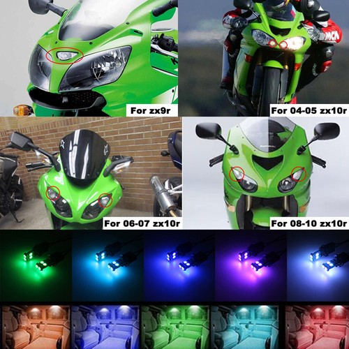 T10 168 RGB LED Headlight Park Lights For Kawasaki zx10r KRT PRO 1000 2000-2010 - Picture 1 of 16