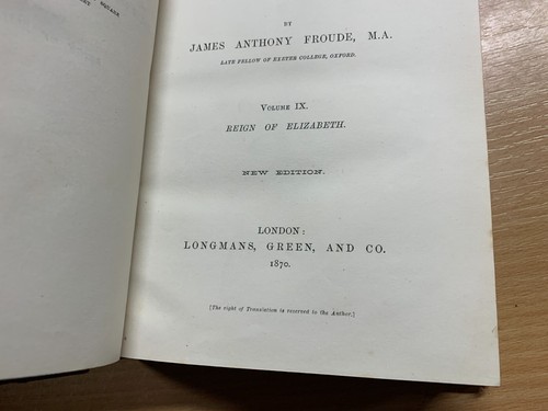 *RARE* 1870 "HISTORY OF ENGLAND" FROUDE VOLUME 9 ANTIQUE BOOK (P6) - Imagen 6 de 19
