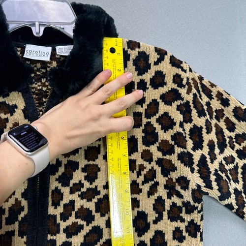 90s Y2K Small Leopard Cheetah Animal Print Chenille Zip Sweater Jacket Faux Fur - Picture 8 of 11