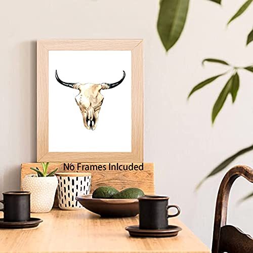 Western Cowboy Wall Art, Cow Skull Canvas Art Decor, West Rodeo Hat and