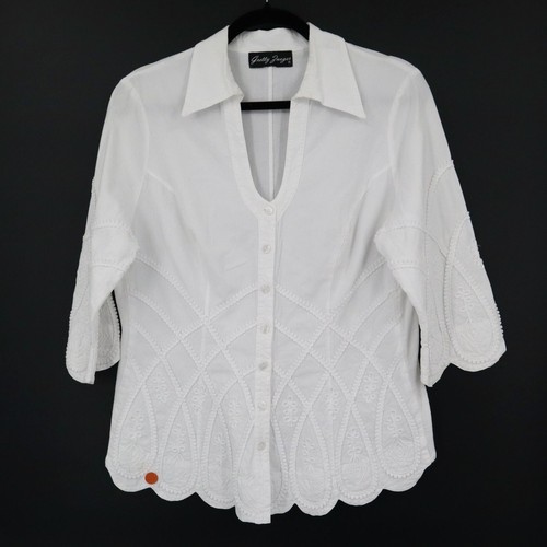 Gretty Zueger besticktes Top Damen L weiß Boho Oma Küste Oma Hippie