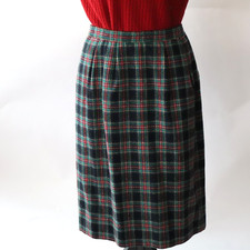 Vintage Pendleton Wool Skirt Black Stewart Tartan Plaid Green, Red Sz 14 Petite