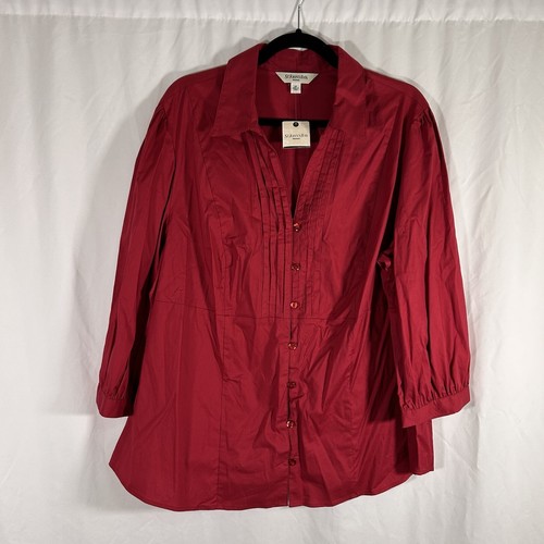 New St John's Bay Blouse Women's 2X Red Button Up Long Sleeve Vneck