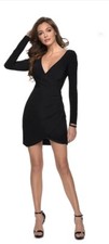LA FEMME Black 29487 V-Neck Stretch Jersey Long Sleeve Open Back Mini Dress 10