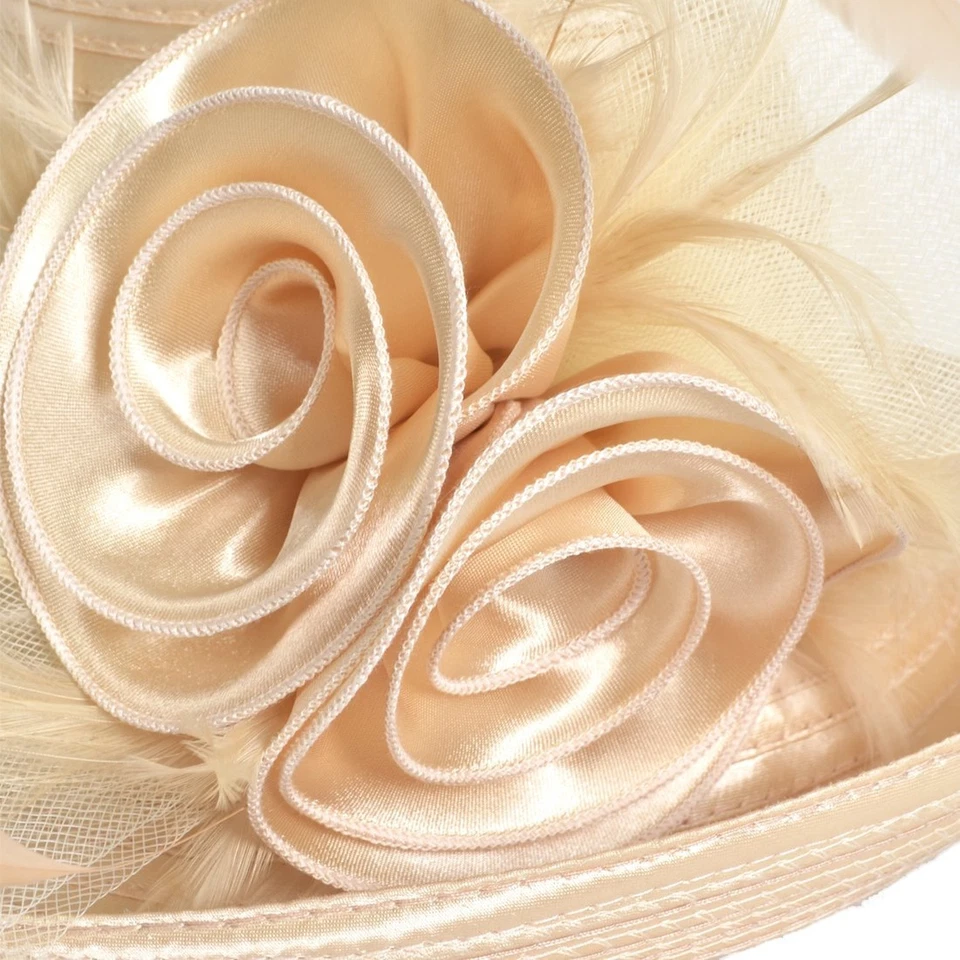 VECRY Womens Tea Party Church Baptism Wedding Derby Dressy Hat Medium Apricot - Image 2 of 3