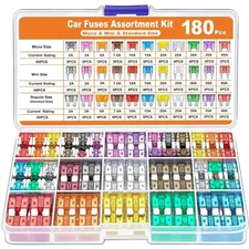 180pcs Assorted Car Fuse Kit with Puller – Mini, Standard & Micro Sizes - NEW