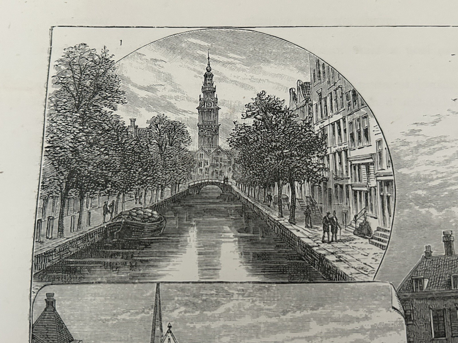 Antique Print 1880 Amsterdam Mint Tower Dam Square Dutch Architecture Engraving