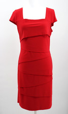 Joseph Ribkoff Tiered Dress Women 10 Red Sheath Jersey Short Sleeve Career Party
