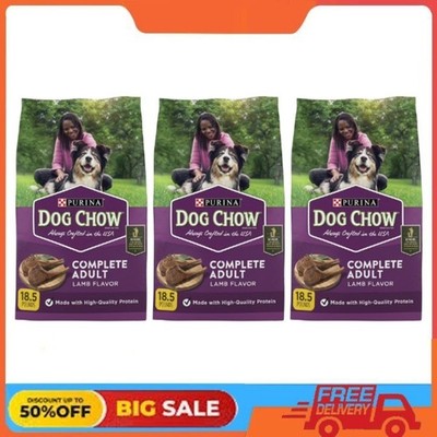 (3 pack) Purina Dog Chow Complete Dry Dog Food High Protein, Lamb, 18.5 lb Bag