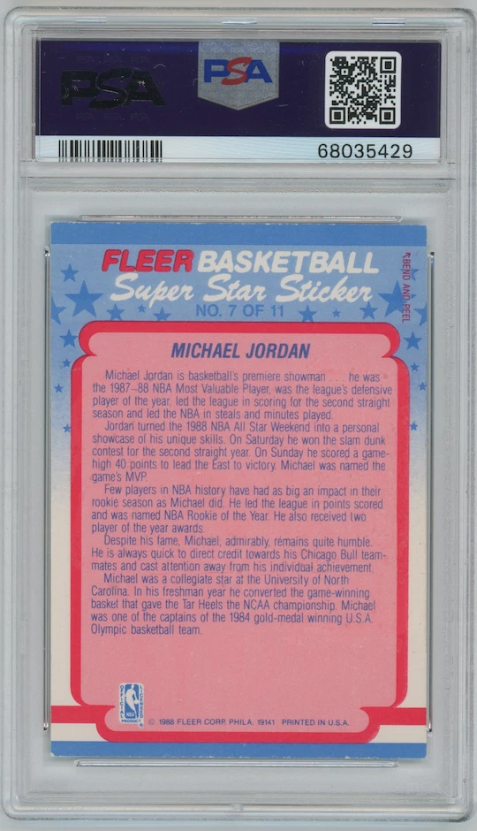 Adesivo Fleer Michael Jordan 1988 Michael Jordan #7 PSA 5 Chicago Bulls 31375 - Imagem 2 de 3