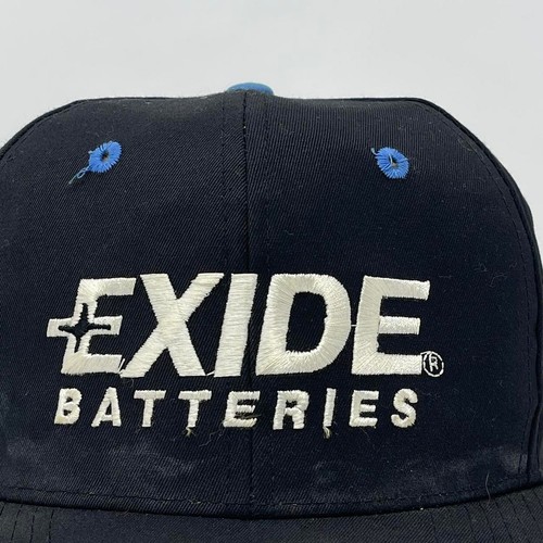 90s nascar hat vintage Exide Batteries Racing 7 Geoff Bodine Checkered Flag Snap - Picture 2 of 6