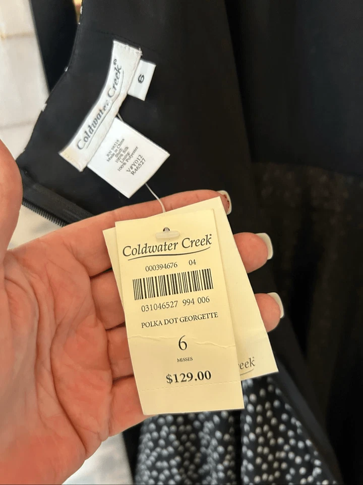 Vestido midi halter a lunares de seda Coldwater Creek talla 6 negro blanco Babydoll Y2K Foto 4 de 4