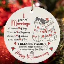 Happy 1st Anniversary Ornament Funny Cat Couple In Love 1 Year Christmas Gift