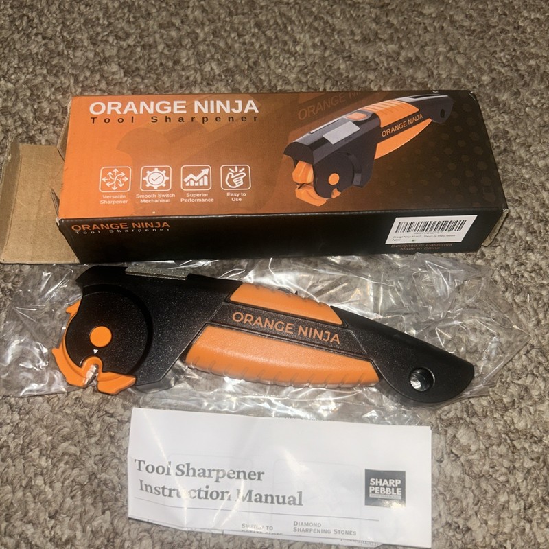 Orange Ninja 7-In-1 Garden Tool & Knife Sharpener – Sharpens Axe, Hatchet, Mache