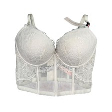 Victoria's Secret White Floral Lace Bustier Bra 32DD Longline Corset Top NWT