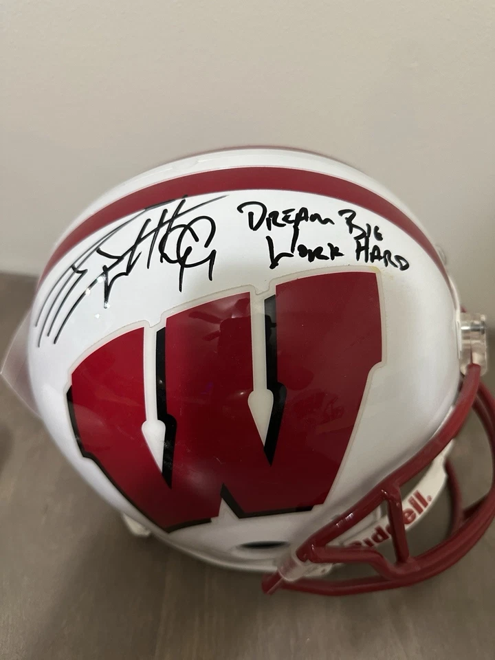 JJ Watt, Signed Badgers Full Size Helmet w/Dream Big, Work Hard Inscript JSA COA - Image 2 of 4