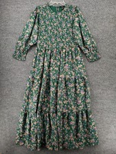 Forever21 Dress Womens M Green Floral Smocked Fit & Flare Midi Tiered Prarie