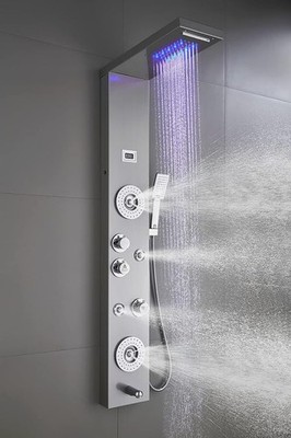 Brushed Nickel - ELLO&ALLO Stainless Steel Shower Panel Tower System,LED