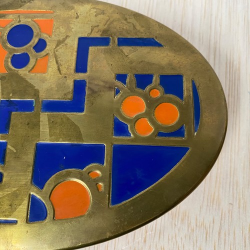 Caja de joyería vintage Art Deco de latón Scovill con bisagras de metal años 20 ovalada naranja - Imagen 4 de 16