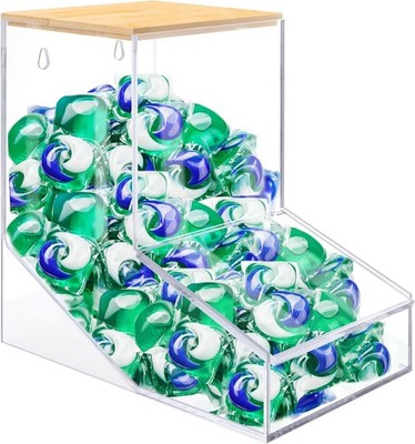 Laundry Pods Container Acrylic Dishwasher Holder w/ 2 Lids Dispenser For Powder