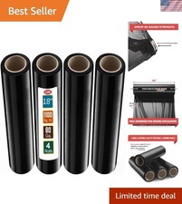 Black Stretch Wrap - Industrial Strength 4 Rolls 18" 1100 SqFt for Safe Moving