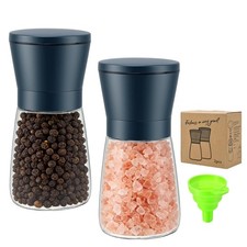 R DRURLCD Stone Blue Salt and Pepper Grinder Set of 2 - Manual Glass & Stainl...