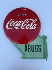 Vintage 1950 Coca Cola Flange Sign Drugs Rare