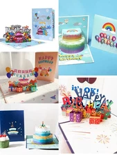 3D Pop Up Happy Birthday Card  Unique Greeting Card with Envelope Purple