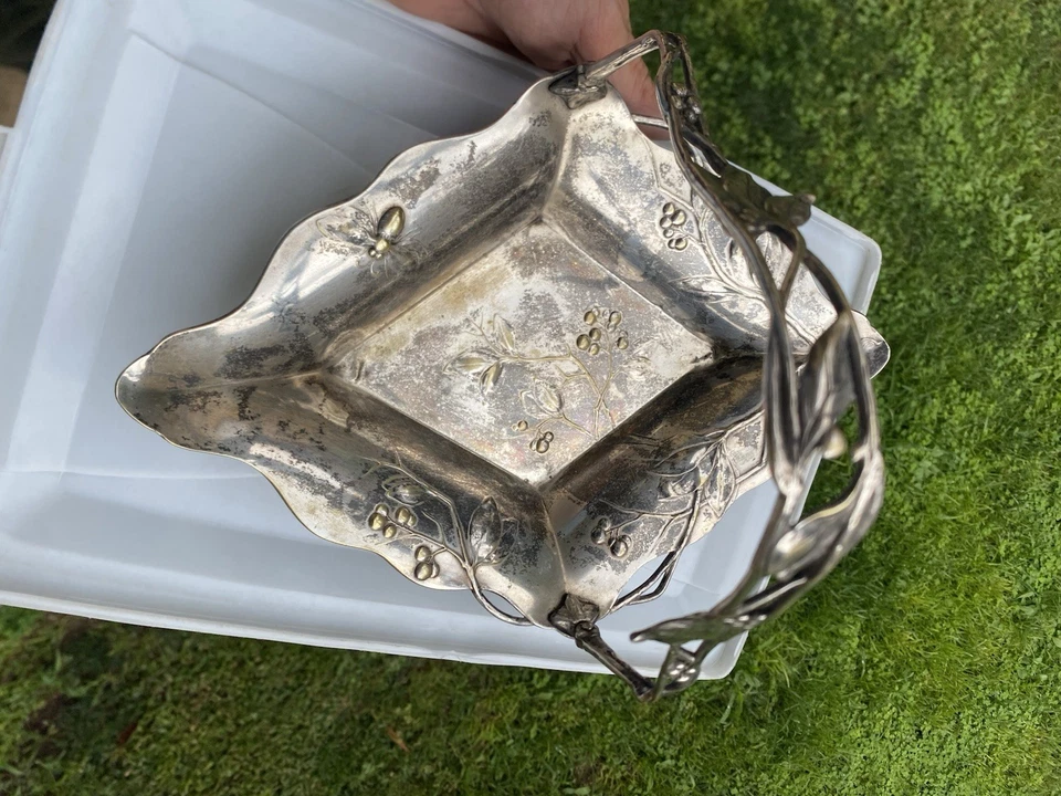 Bandeja plateada Art Nouveau 1890-1910 base de latón de WMF WMFM Foto 2 de 4