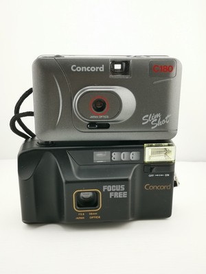 Lot of 2 - Concord 35mm Film Camera Bundle Focus Free 806 SlimShot C180 Untested
