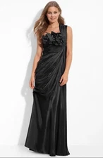 Adrianna Papell One Shoulder Floral Beads Ribbed Faux Wrap Evening Gown Women 14