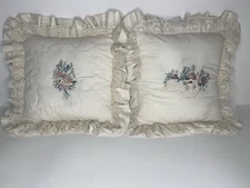 Hand Made Needle Point Throw Pillow French Country Shabby Ruffle Lace Floral