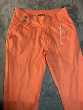 Flamingo Button Side Mid Waist Straight Leg Pants Orange L NWT