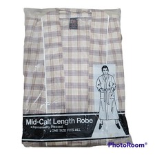 Vintage Men's 60's 70's One Size Fits All Plaid Mid- Calf Length Robe MCM NEW
