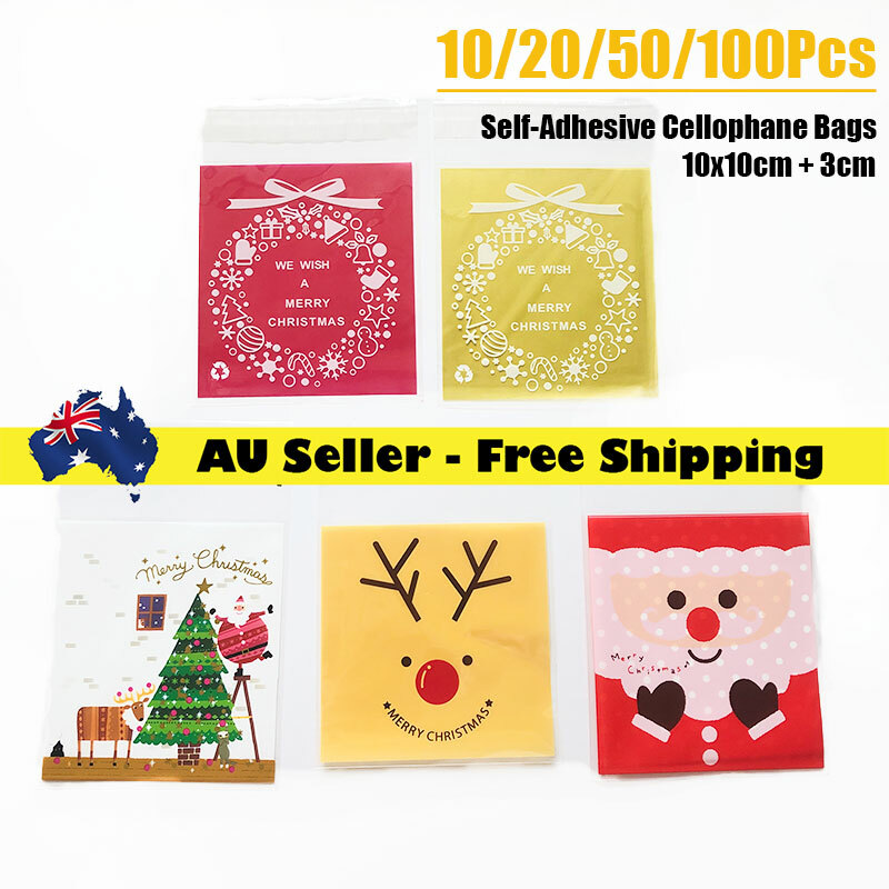 10/20/50/100 Christmas Cellophane Party Cookies Lolly Candy Treat