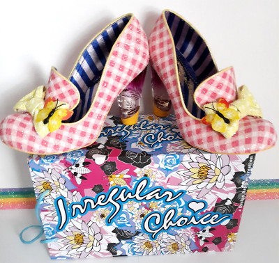 Irregular Choice Butterfly Beau Pink Gingham Pumps Sparkle Sz 40-US 9 Yellow Bow