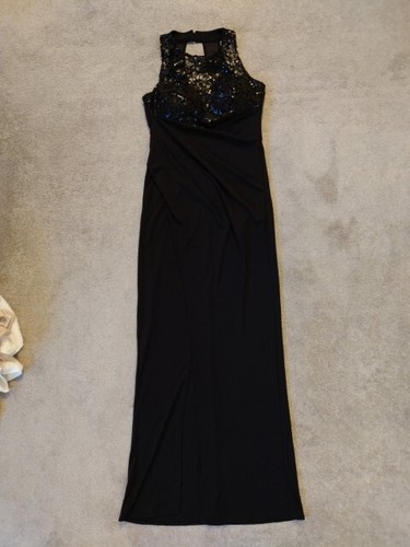 Lipsy Black Sequin Long Evening Dress 12 Elegant Formal Occasion Cruise Ruched - Picture 14 of 18