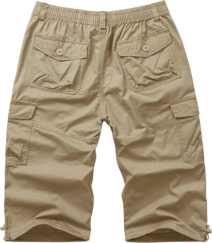 Men's 3/4 Cargo Shorts Twill Elastic Waist Casual 7-Pocket Capri Pants - Picture 16 of 24