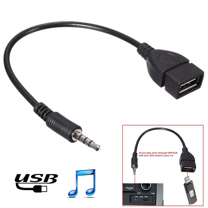 3.5mm Male Audio AUX Jack to USB 2.0 Type A Female OTG Converter Adapter  Cable