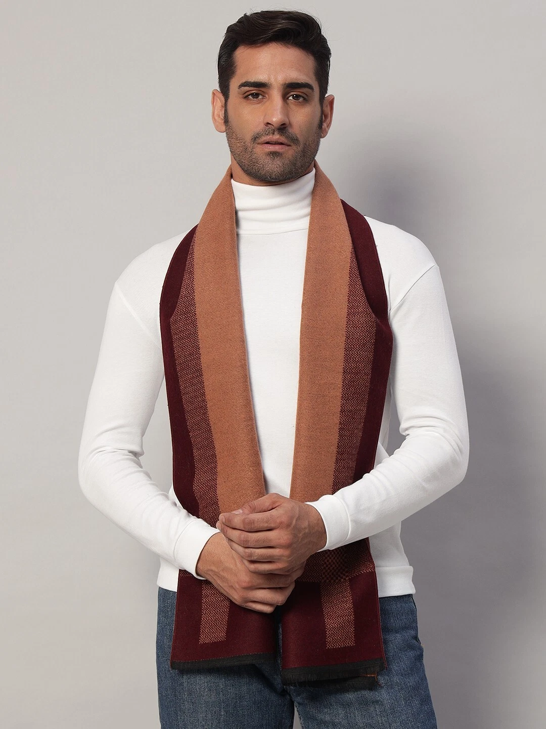 Mens Winter Warm Hand Made 100% CASHMERE Scarf Scarves Stripe Woven Wool scarves