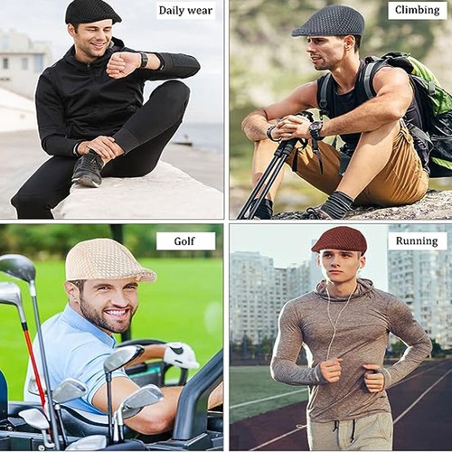 Men's Solid Herringbone Ivy Hat Mesh Gatsby Cap Golf Driving Flat Cabbie Newsboy - Picture 15 of 34