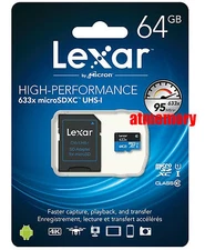 Lexar 64GB 64G 633x 95MB/s Micro SDXC MicroSD Class10 UHS-I + SD Adapter