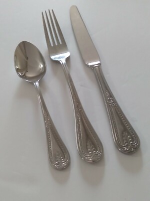 Pfaltzgraff ABIGAIL 18/8 Stainless Fork,  Knife, Teapoons Glossy Plume Lot of 3