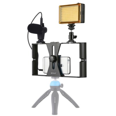 PULUZ Phone Video Rig Filmmaking Vlogging Case with Microphone and Selfie Light