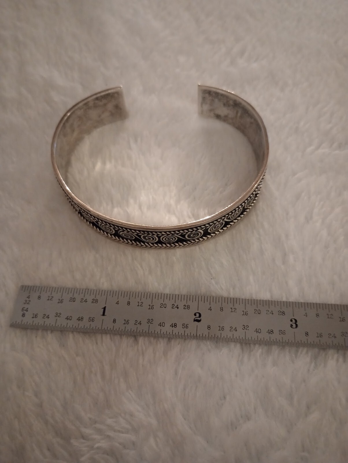 Sterling Silver Scroll Design Bangle Cuff Bracele… - image 2