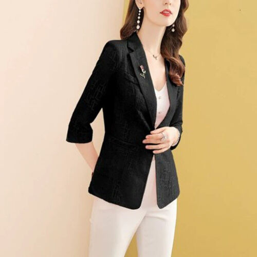 Women Floral Lace Suit Jacket 3/4 Sleeves Blazer Blouse Sun-protection Shirt OL - Picture 5 of 11