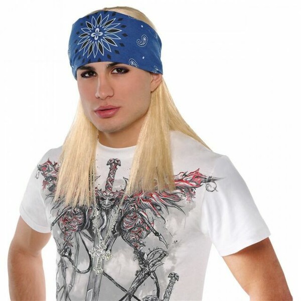 80s Rockstar Costume Wig Adult Bret Michaels Halloween Fancy Dress for