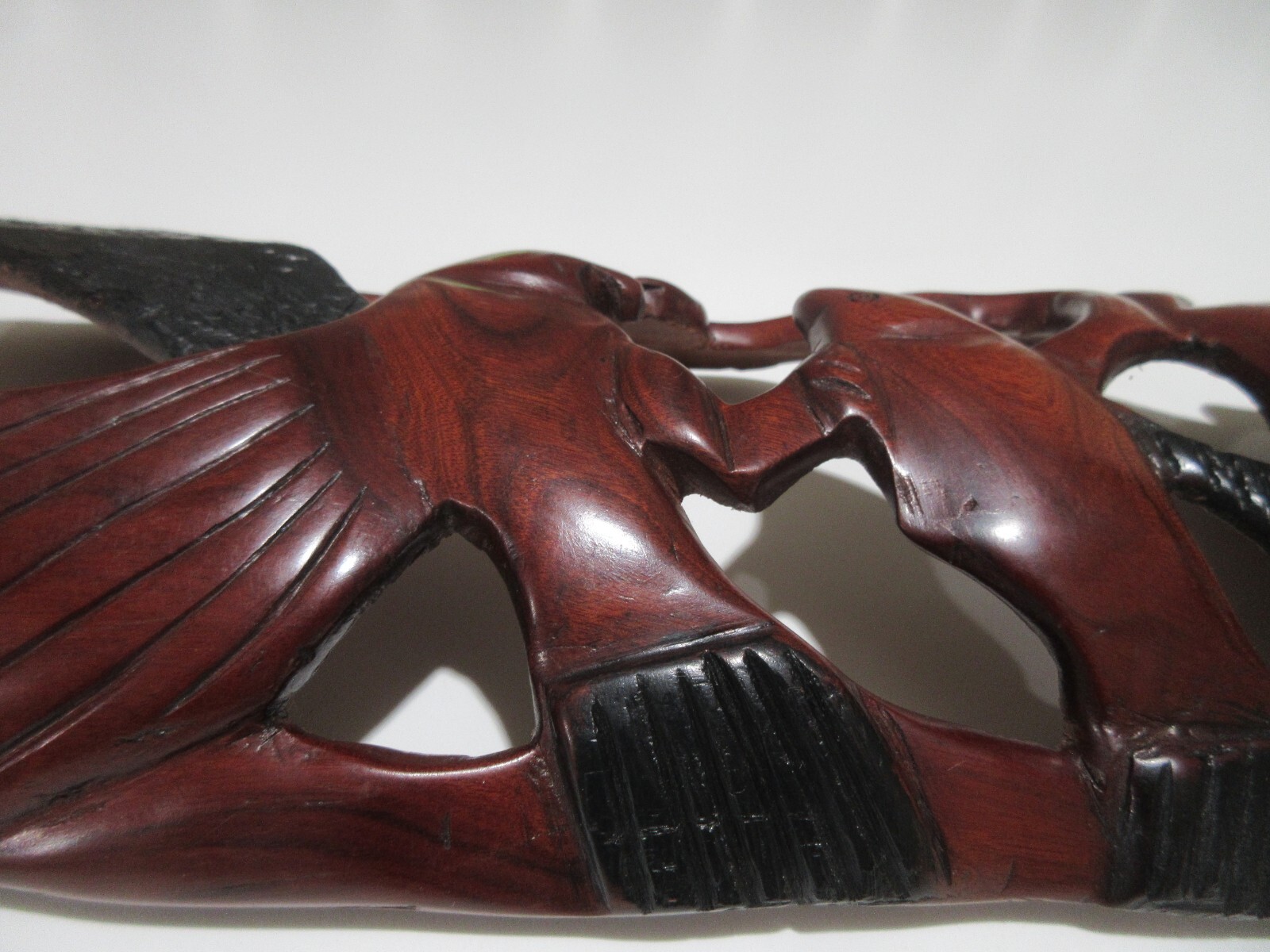 16" Hand Carved African Tribal Mask Ebony Wood Eagle Hunting Fish Snake Original